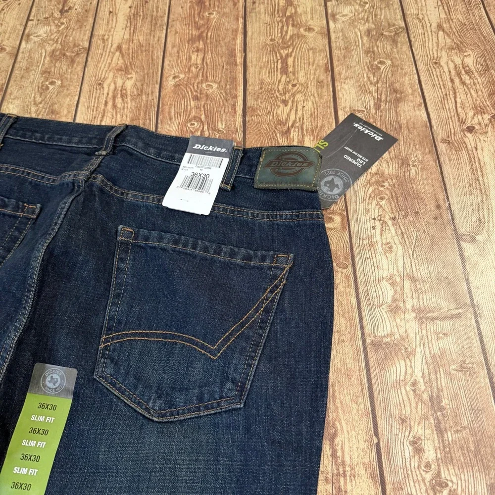 Dickies Slim Fit Tapered Leg Jeans Mens 36 x 30 Dark Blue Denim NWT
